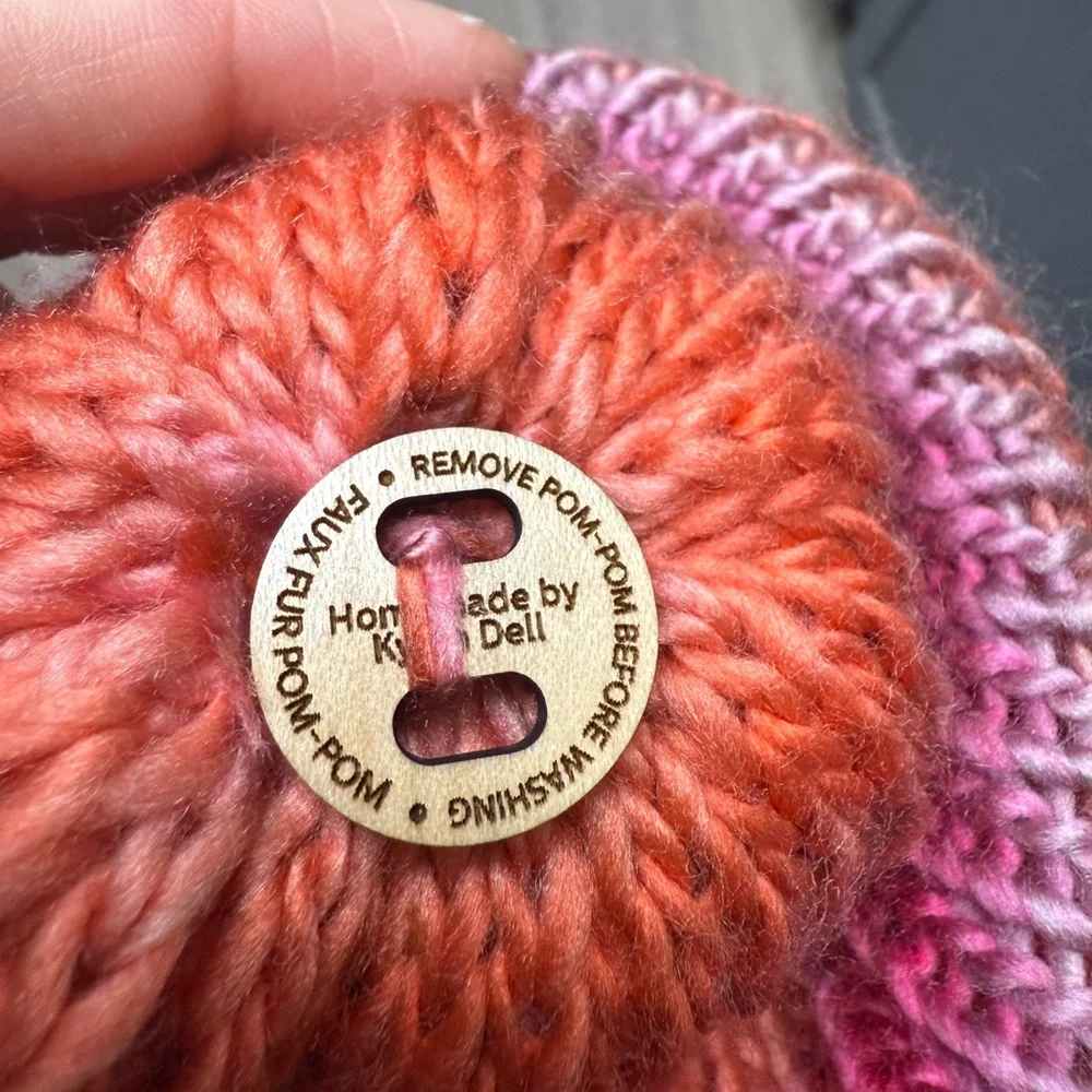 New knit pink striped foldover beanie hat